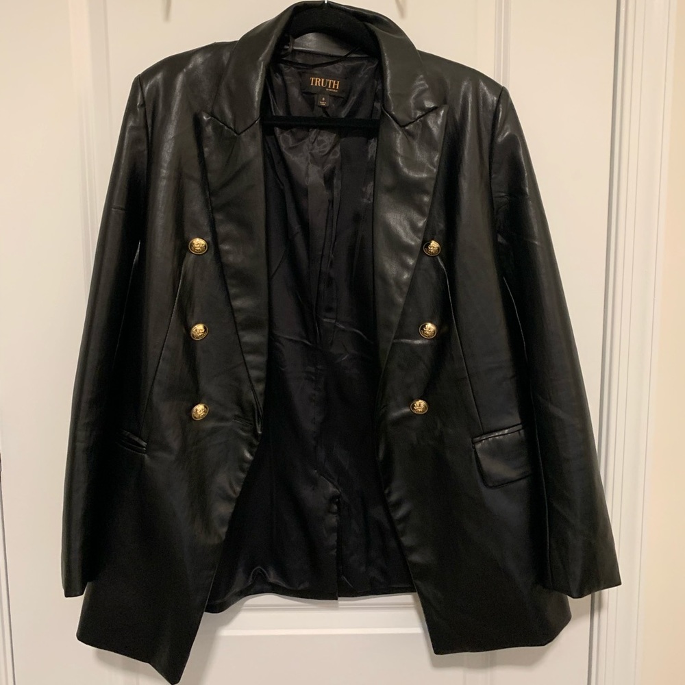 Black faux leather blazer